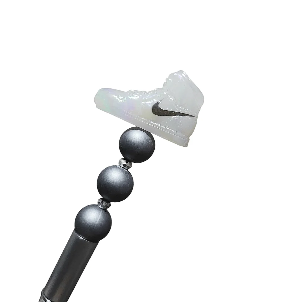 Athletic Sneaker Silver Beaded Ballpoint Twist Pen Topper White